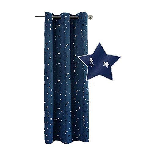 100x200cm(2枚組)_星柄 1級遮光カーテン 幅100cm 丈200cm 星柄 2枚入り ハトメ型 間仕切り 目隠し 断熱 UVカット