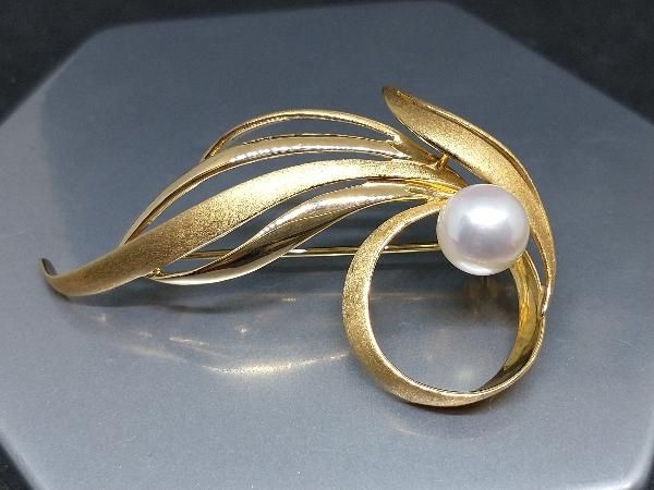 TASAKI K18 1Pフラワーモチーフブローチ 草花 マット 18K YG 18金イエローゴールド 田崎真珠