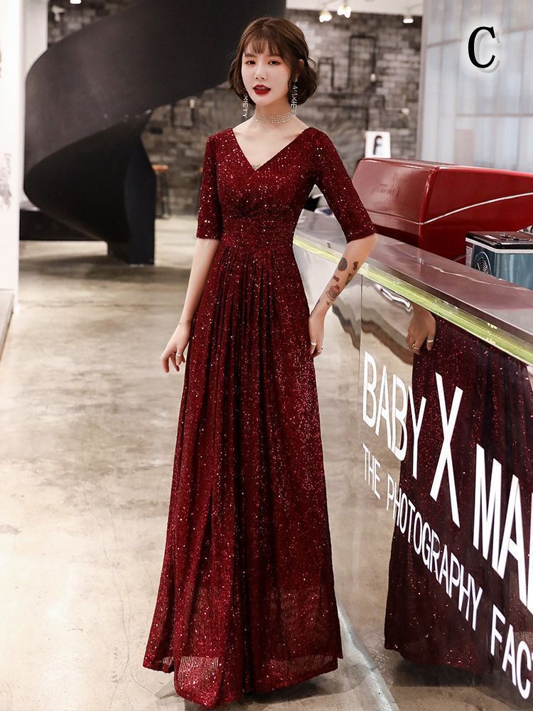 パーティードレス 結婚式 レディース ワンピース ロングドレス Ｖネック 袖あり ウェディングドレス ウエディング ドレス 二次会 花嫁 お呼ばれ エンパイア 結婚式 入学式 演奏会用 大人 MAAHADDERANG_COM