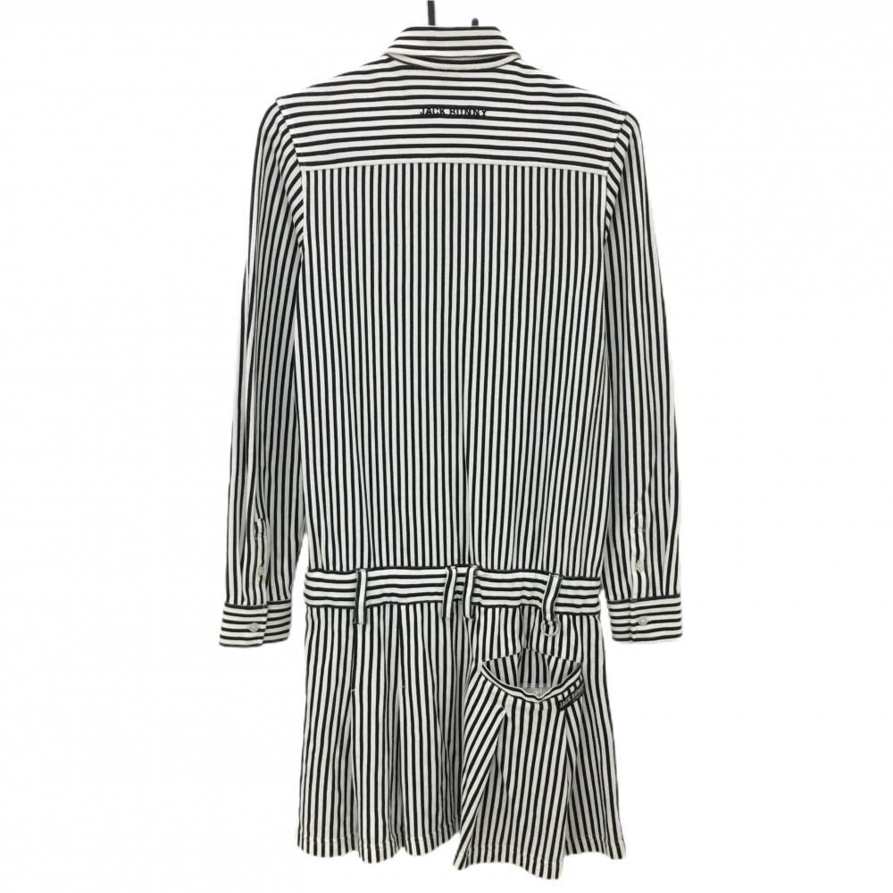 ジャックバニー 長袖ポロワンピース 白×黒 ストライプ ボタンダウン