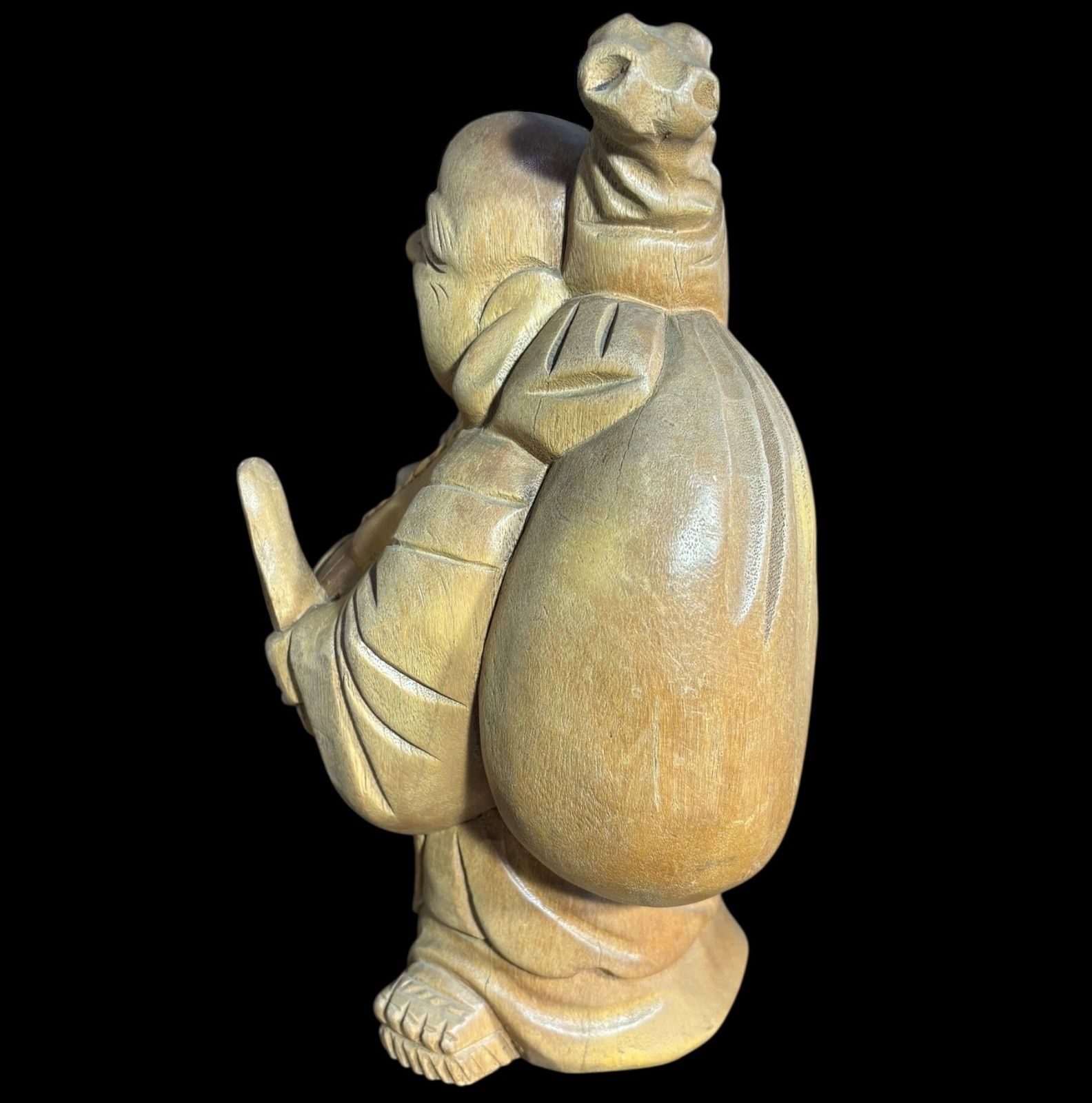 開運 木彫り 布袋尊 薫作 七福神 縁起物 約30cm 根付 古物 開眼成就