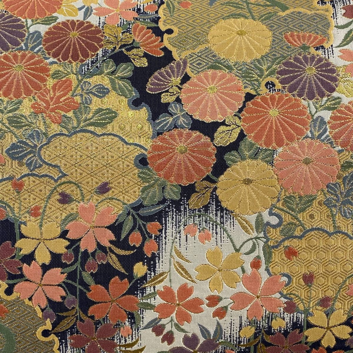 袋帯 秀品 落款 藤三郎 本金箔 雪輪 菊 金糸 箔 ピンク 六通 正絹