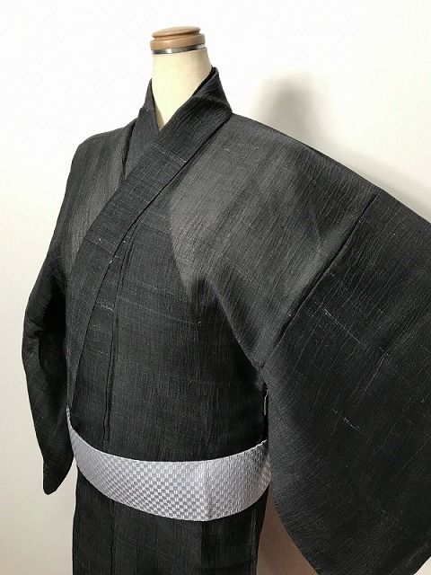 中古】 Sサイズ 夏着物 紬 正絹 男物 グレー地に霞文様
