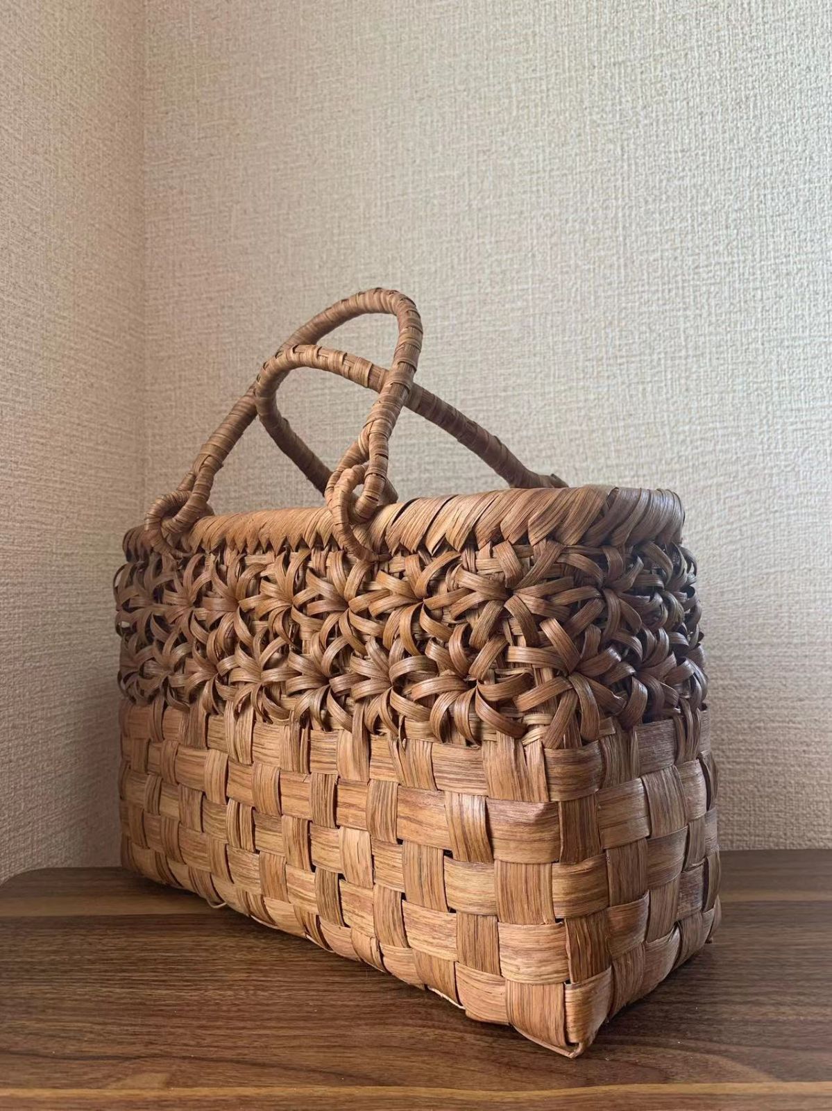 国産山葡萄 山葡萄かごバッグ 手作り 山葡萄籠バッグ 内布あり