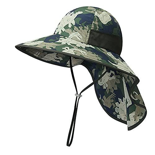 【次回入荷予定なし】UPF50+ 紫外線対策 ネックカバー付き サファリハット 日よけ帽子 子供 帽コットン広いつば太陽の帽子調節可能な キッズ 帽子 ベビー 通園/通学/海遊び/旅行 iColor [HST]