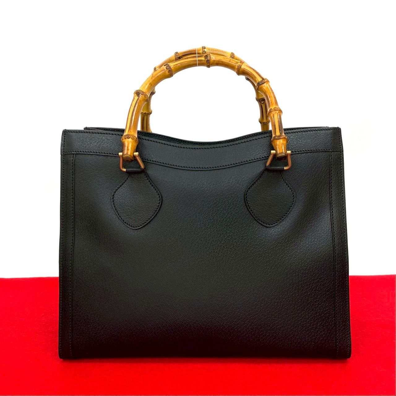 品 GUCCI グッチ オールドグッチ ヴィンテージ バンブー レザー 本革 ハンドバッグ トートバッグ ブラック 黒 b37-3