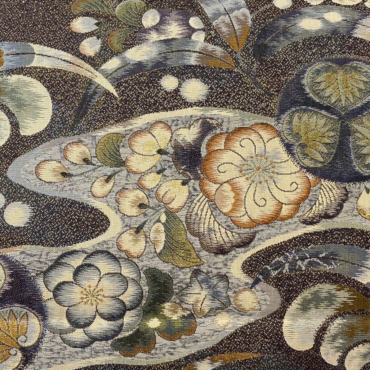 丸帯 温古智新 辻が花柄 霞 プラチナ本金箔 壱阡八百口織 灰紫 お太鼓柄 正絹