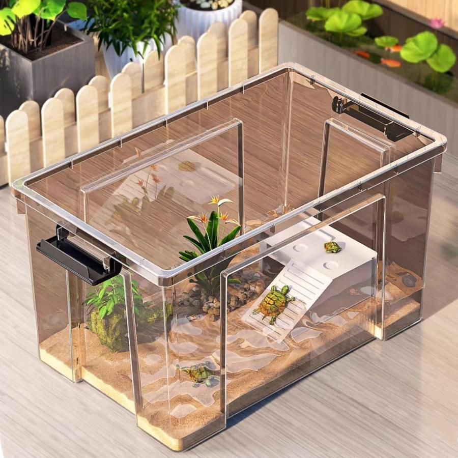 亀飼育用水槽 亀水槽 大型プラスチック水槽 大型カメ飼育ケース 亀用品 カメの家カメ飼育ケージ トカゲ ケージ 爬虫類テラリウムタンク 昆