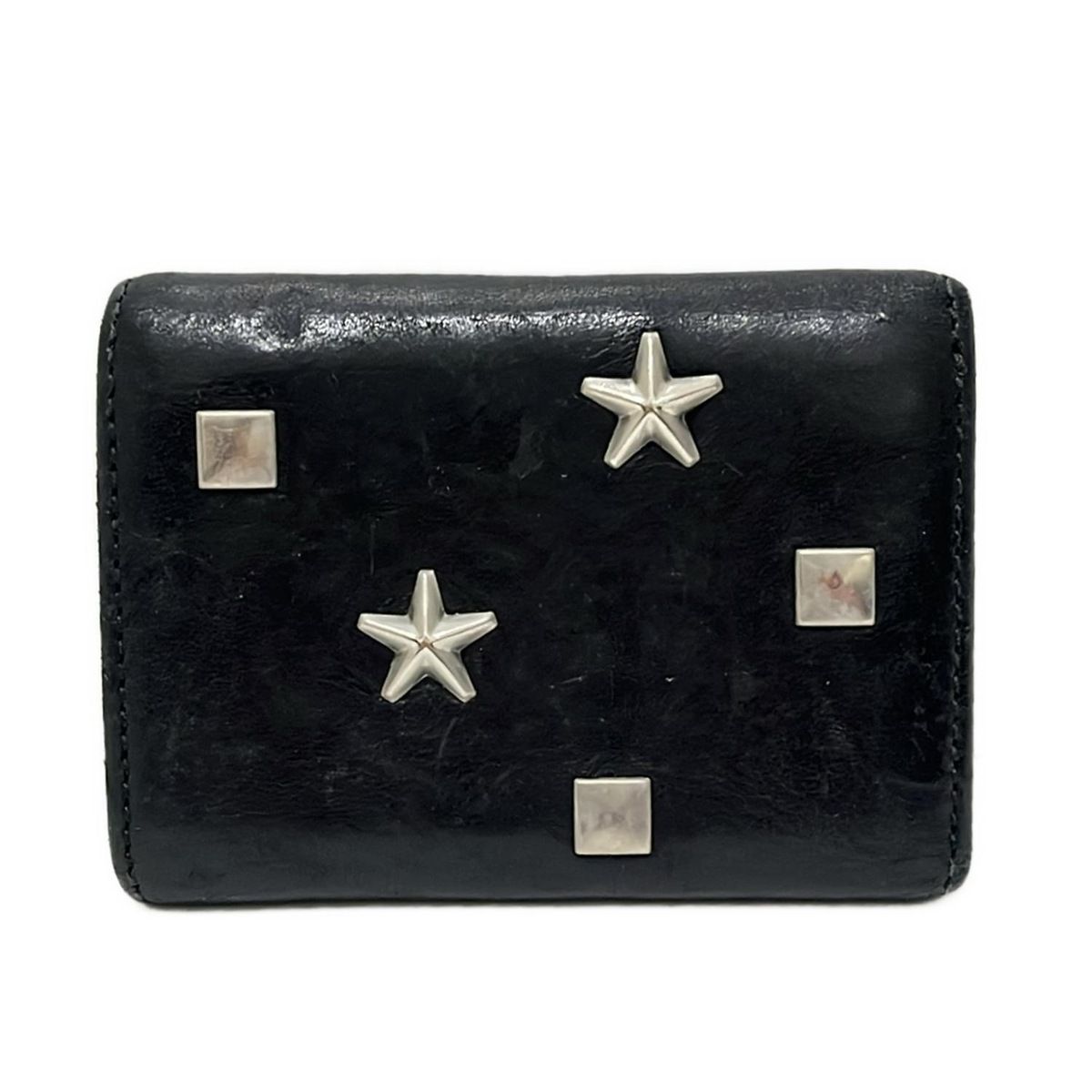 JIMMY CHOO(ジミーチュウ) 3つ折り財布 - 黒 スタッズ レザー JIMMY CHOO(ジミーチュウ) 3つ折り財布 - 黒 スタッズ レザー