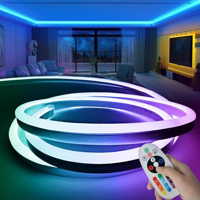 SPAHER EL蛍光チューブ LEDテープライト AC100V RGB 防水 2024新開発 ネオンライトリモコン制御 調光調色 ELワイヤー 120SMD/M 配線不要 間接照明 プラグアンドプレイ 折り曲げ自在 切断可能 長持ち 駐