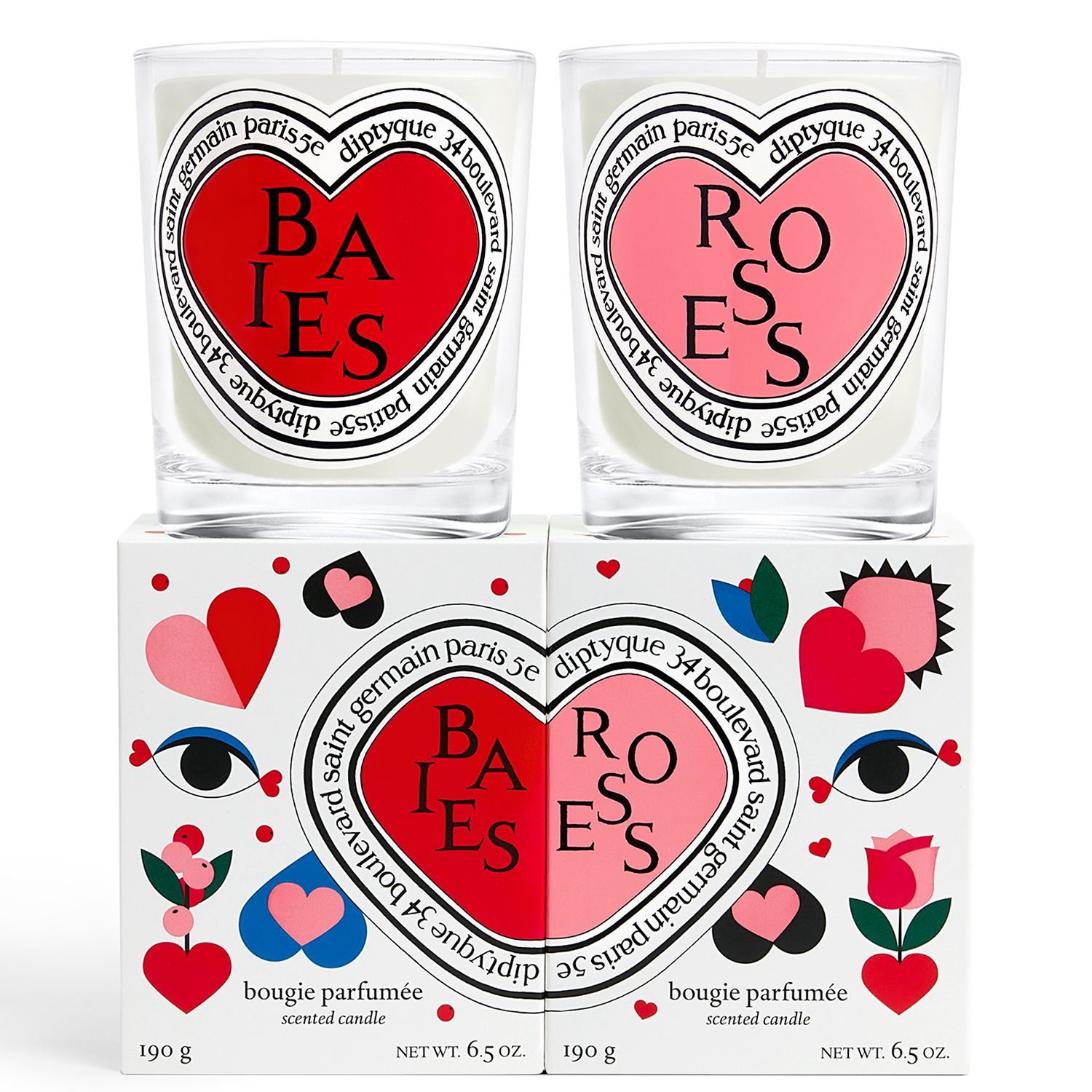 ディプティック 版 バレンタインデュオ クラシックキャンドル Baies ベ - Roses ローズ 各190g