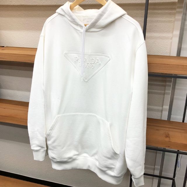 中古】 プラダ メンズ ロゴ パーカー ホワイト S ビッグ