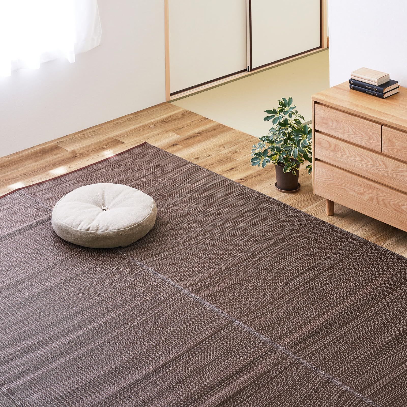 【特価商品】日本製 和モダン 「ライアン」 約174×174cm 江戸間2畳 ブラウン い草風カーペット 洗える 萩原
