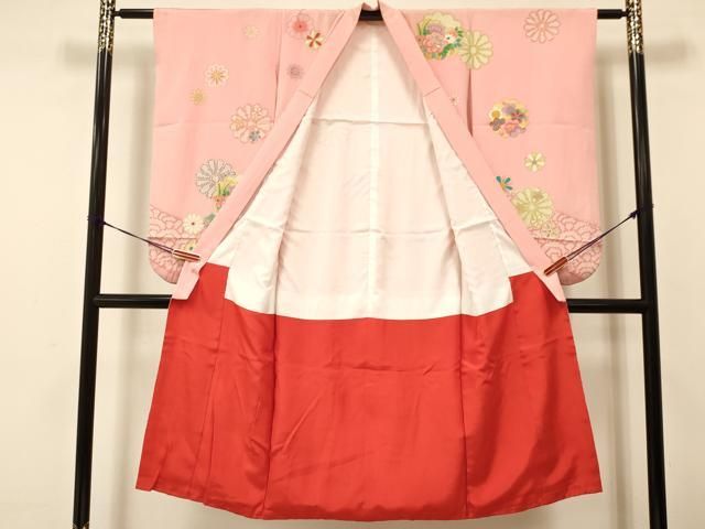 平和屋着物[]七五三 女の子 7歳 祝着 四つ身 袋帯セット 糸車