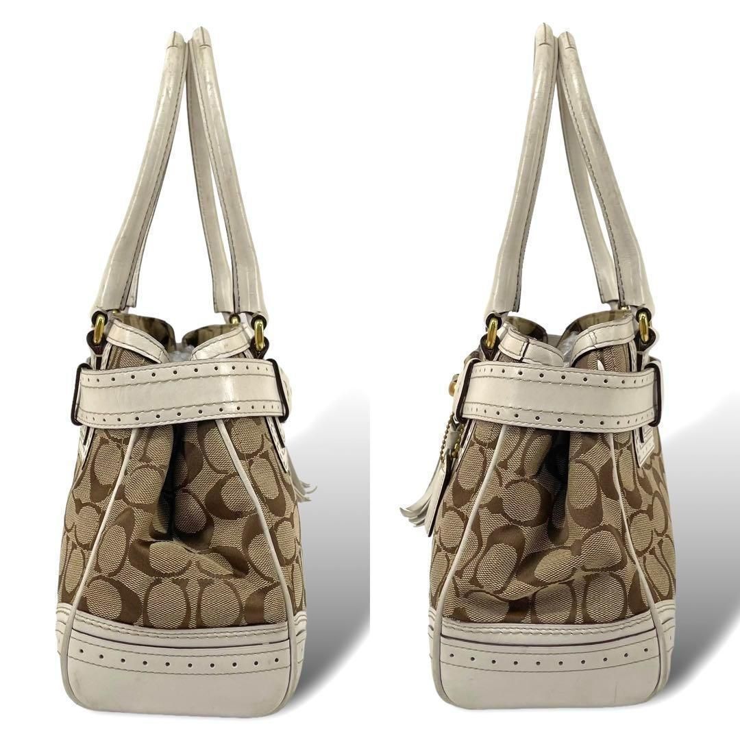 COACH コーチ トートバッグ キャンバス/レザー 茶 ホワイト