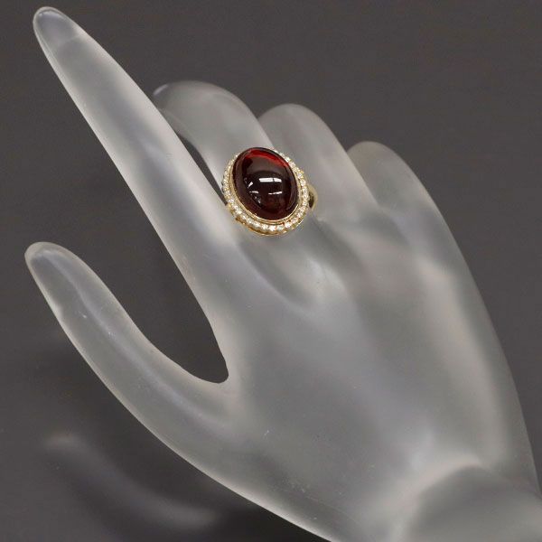 碌山 K14YG ガーネット ダイヤモンド リング 14.6ct D0.20ct