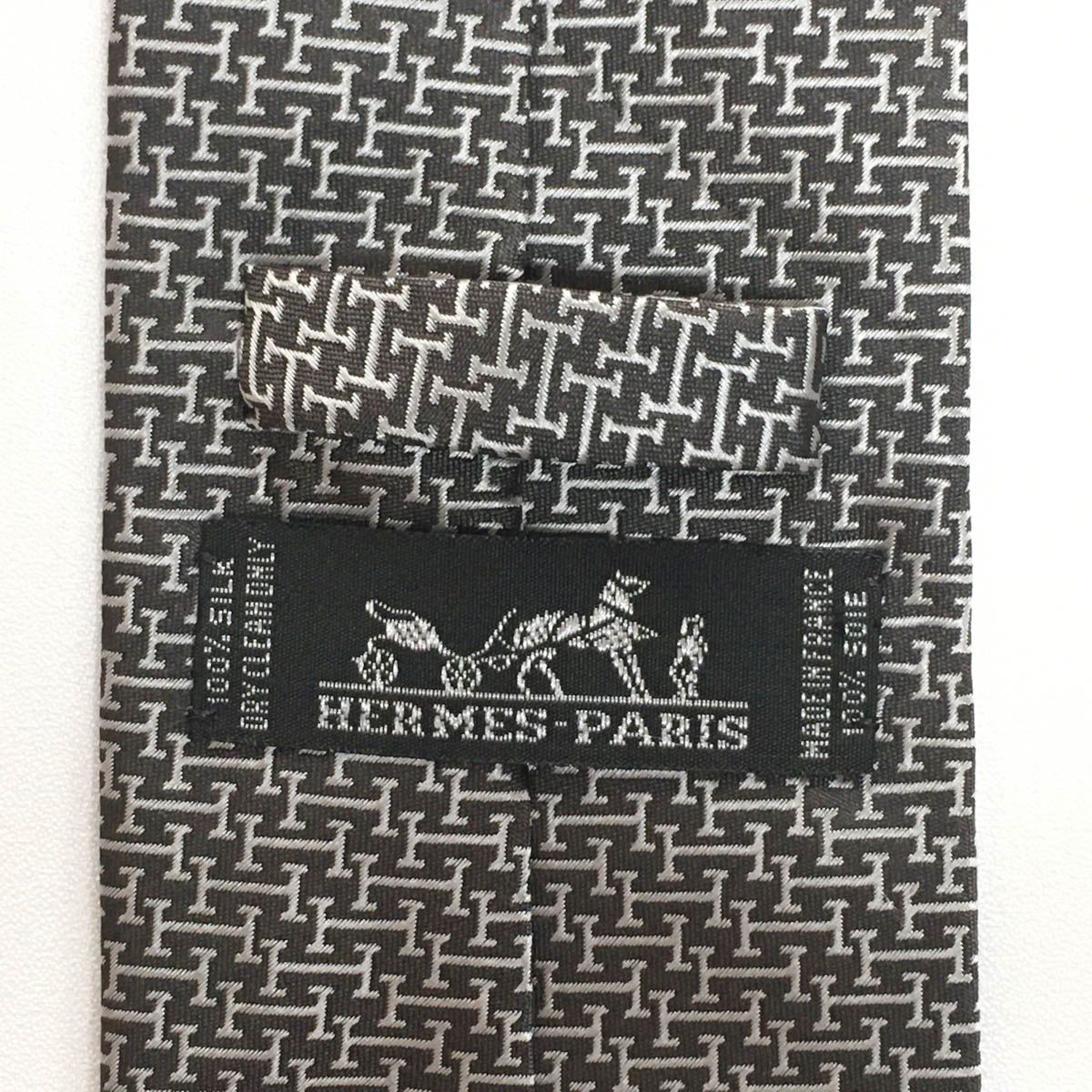 美品 エルメス HERMES ネクタイ シルク100% フランス製 ダークブラウン