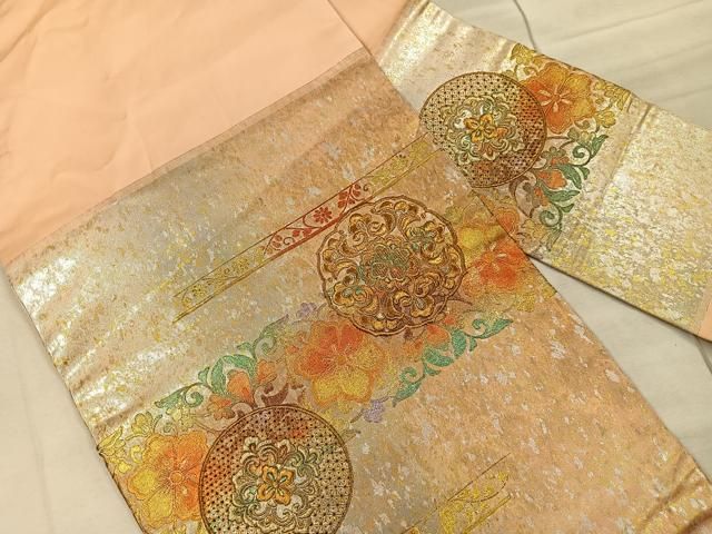平和屋着物○九寸名古屋帯 正倉院花文 金糸 引箔 正絹