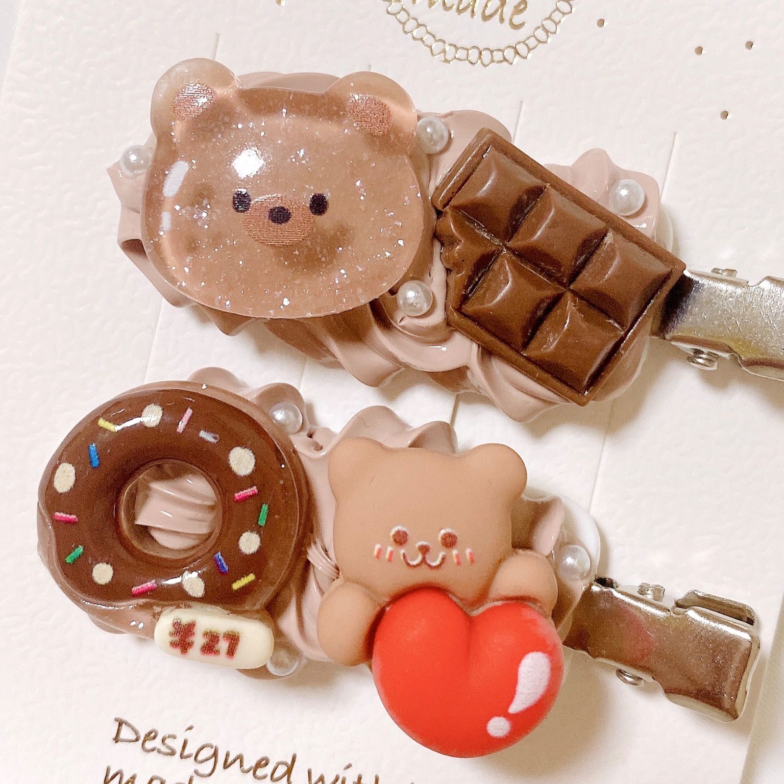 ♡ ハートチョコいっぱいヘアピン ハンドメイド さておけ