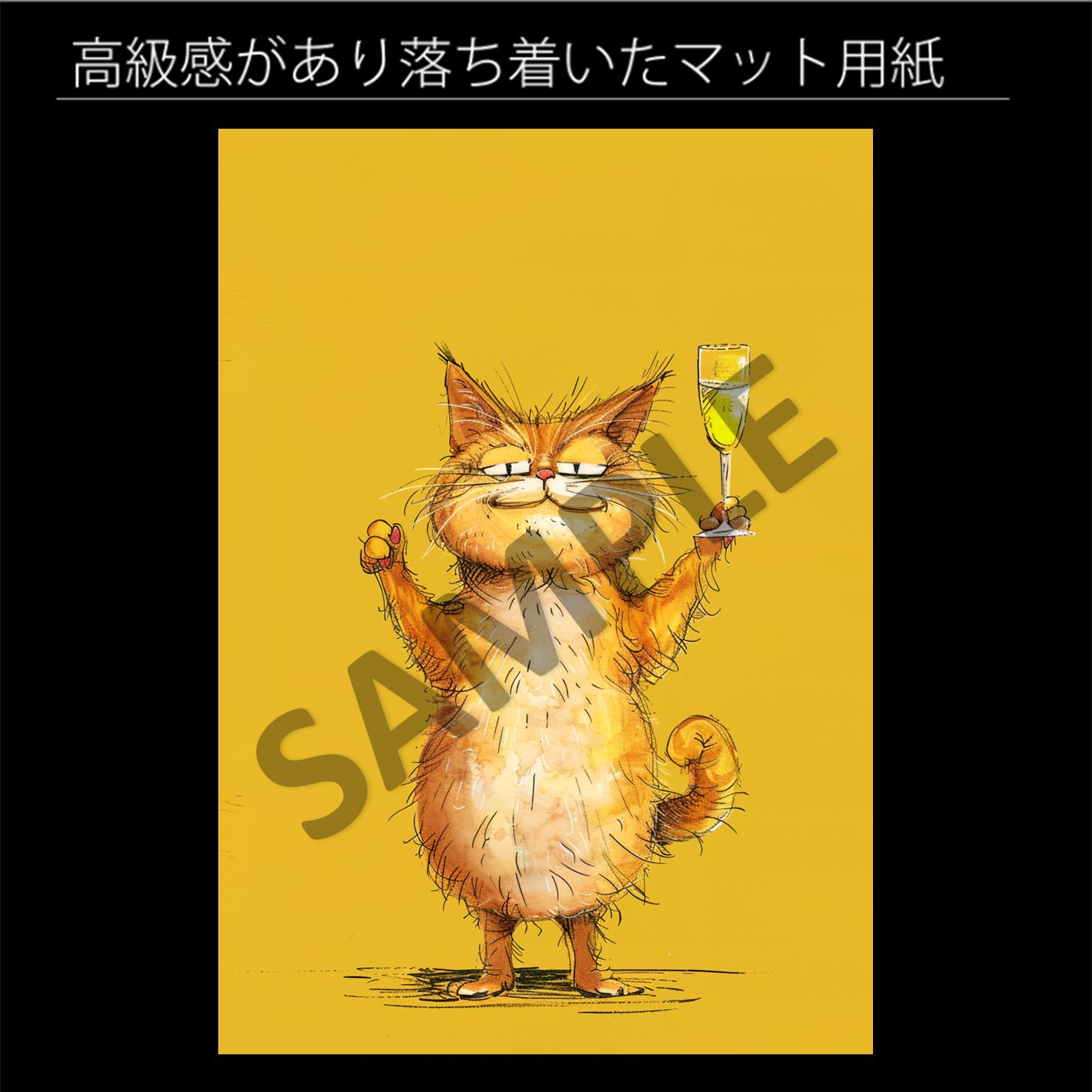 シャンパンを掲げる猫」 ポップアート イラスト マスタード 店舗 バー