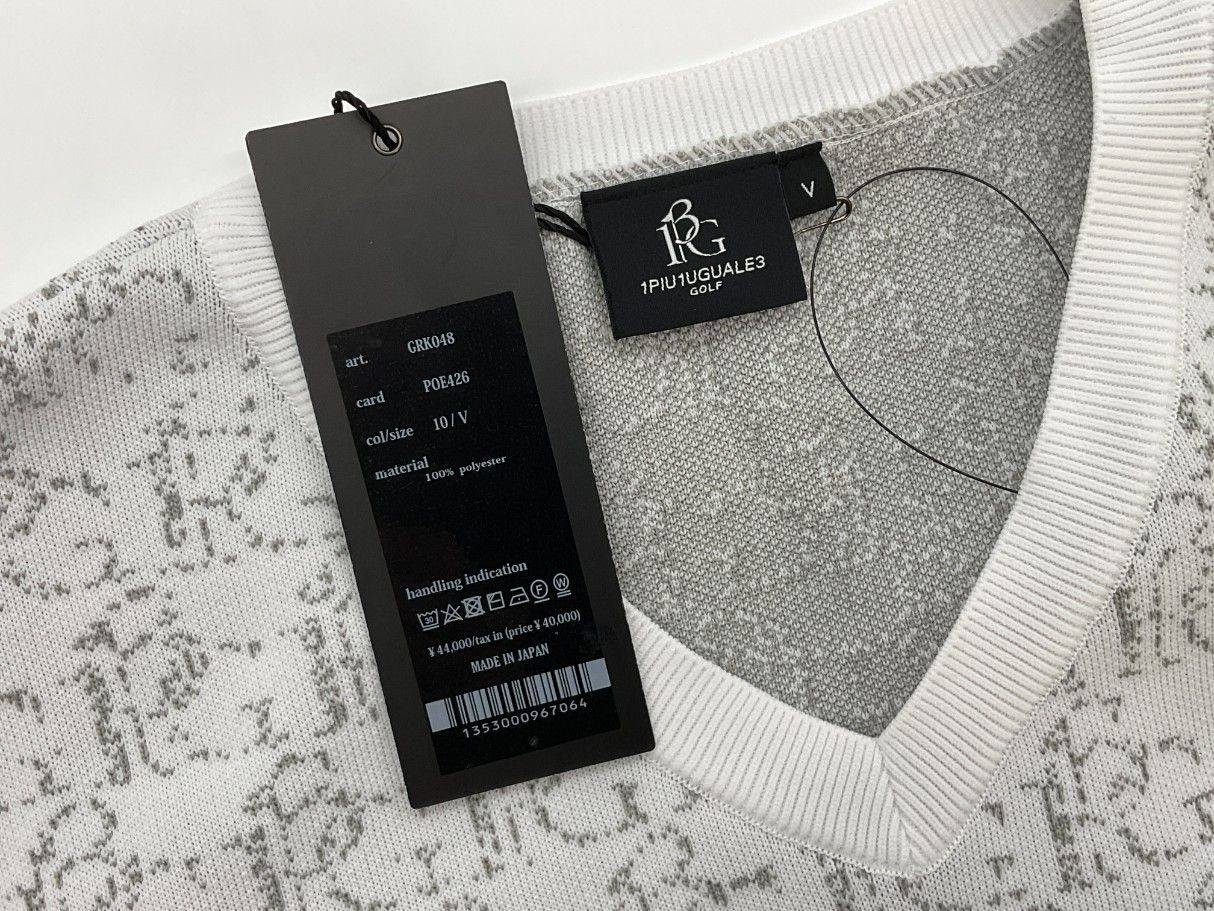 XL【未使用】1PIU1UGUALE3×戸賀敬城 ロゴジャカード Vネックベスト 未使用 1PIU1UGUALE3 GOLF×戸賀敬城 5 ホワイト ロゴジャカード