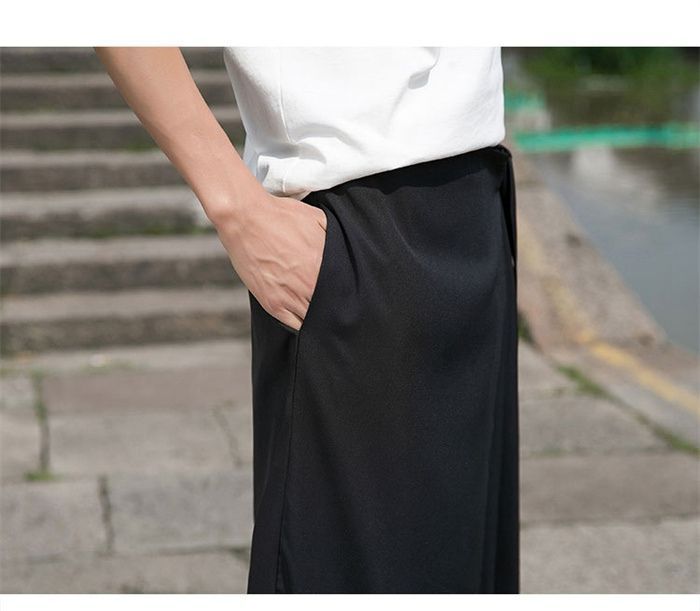 アシンメトリー 袴パンツ メンズ 和風 モノクロ 巻きスカート ワイドパンツ 九分丈 ウエストゴム アシメ ガウチョ モード系 クロップドパンツ オールブラック スカンツ モノトーン 黒 シン
