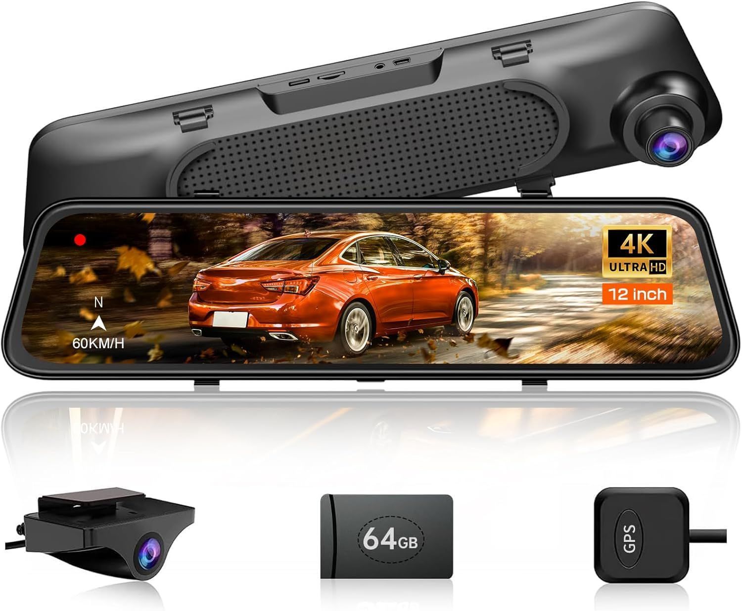 【新品・未開封品】JADO ドライブレコーダー 4Kミラー型 後カメラズーム機能 12インチ 前後カメラ IMX GPS搭載 A0305 0913ML001 0120240912102550