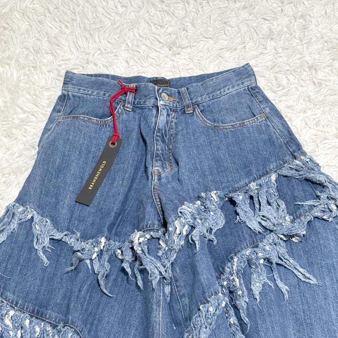 ワイドフリンジデニムパンツ 28