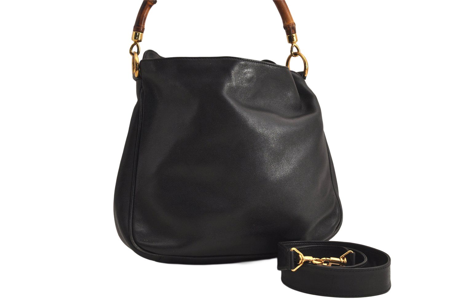 GUCCI グッチ バンブー 2Way ショルダーハンドバッグ 財布 レザー ブラック ジャンク 7604M