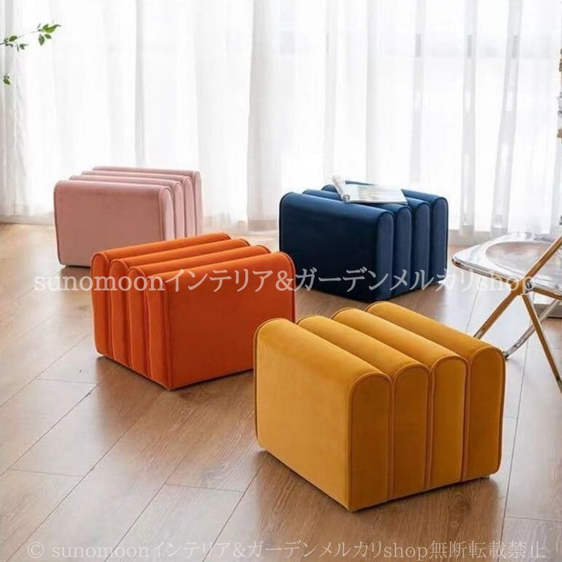 ベルベット調 スツール 柔らか 高弾力 オットマン おしゃれ かわいい ユニーク 韓国風 インテリア 北欧 ベンチ コンパクト 化粧 椅子 いす イス ピンク