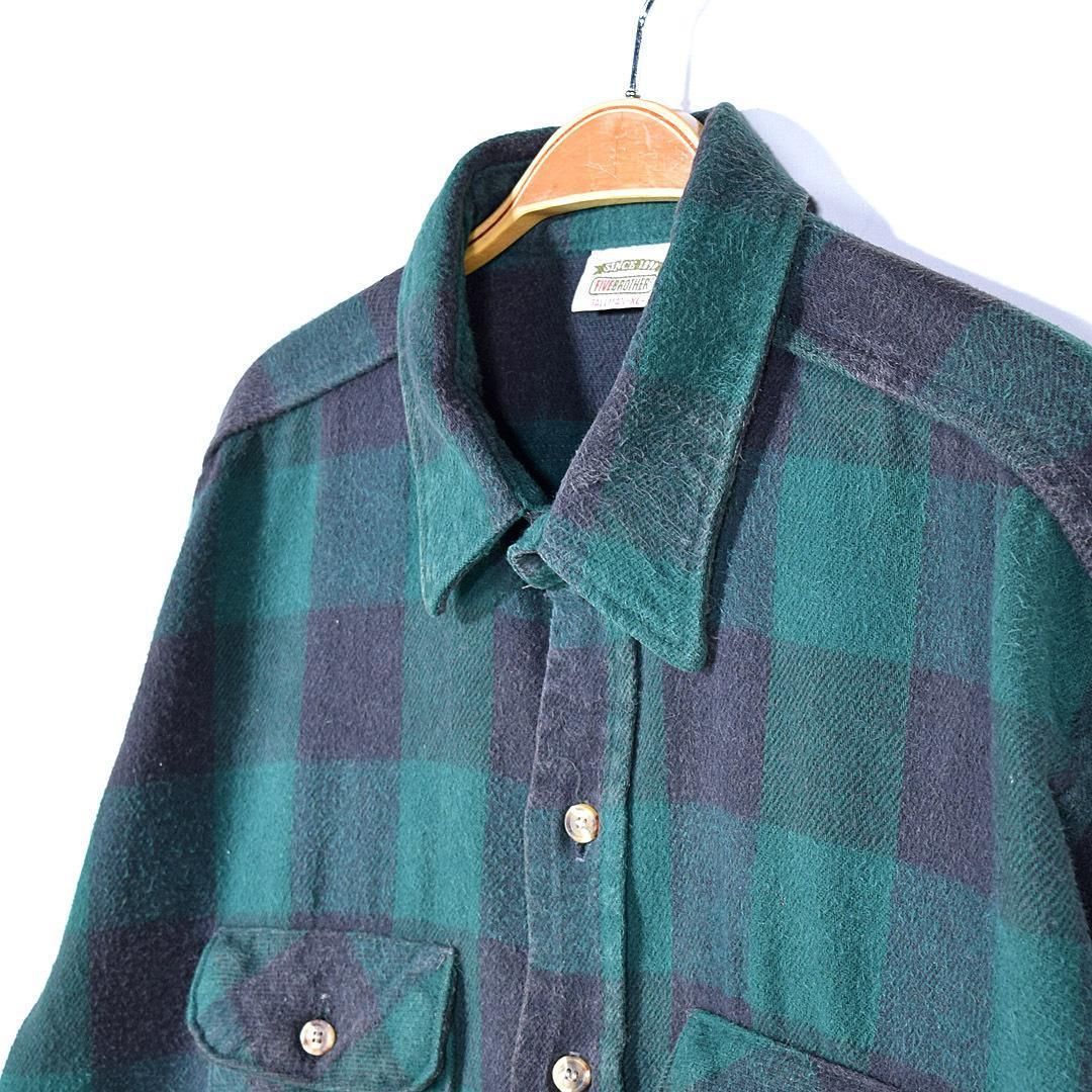 USA製 70s~80s FIVE BROTHER Check Flannel L/S Shirt 青緑 XL