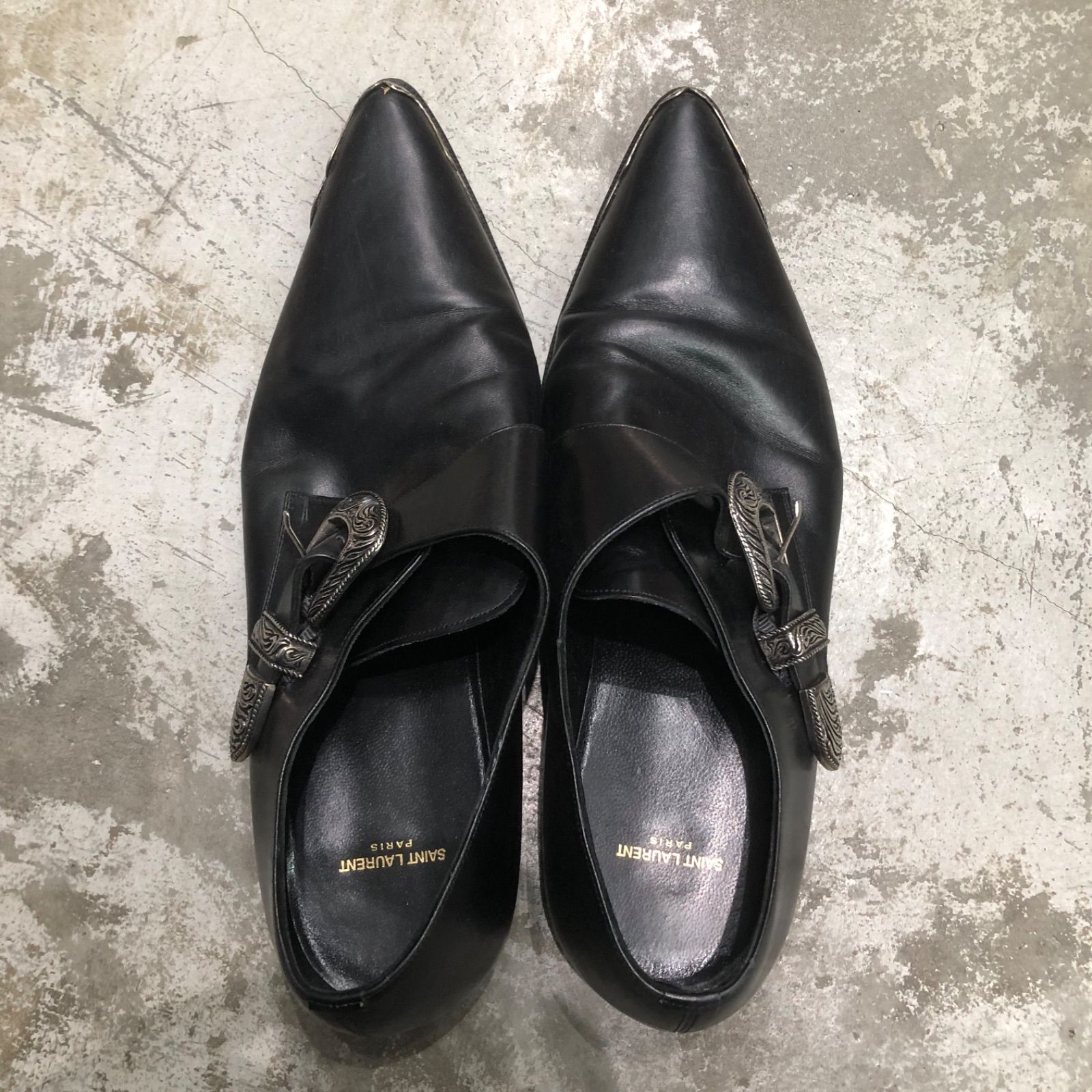 SAINT LAURENT PARIS 14SS ウエスタンバックル レザー シューズ 短靴 