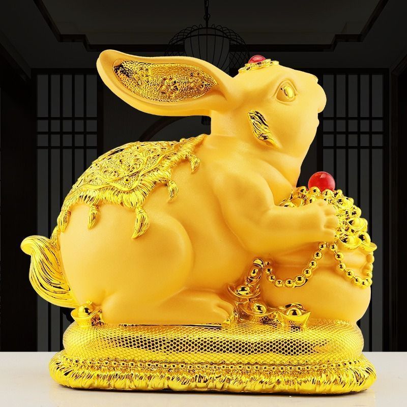 兎 うさぎ 元宝 置物 オブジェ 金色 黄金 ゴールド 貯金箱 幸運 長寿