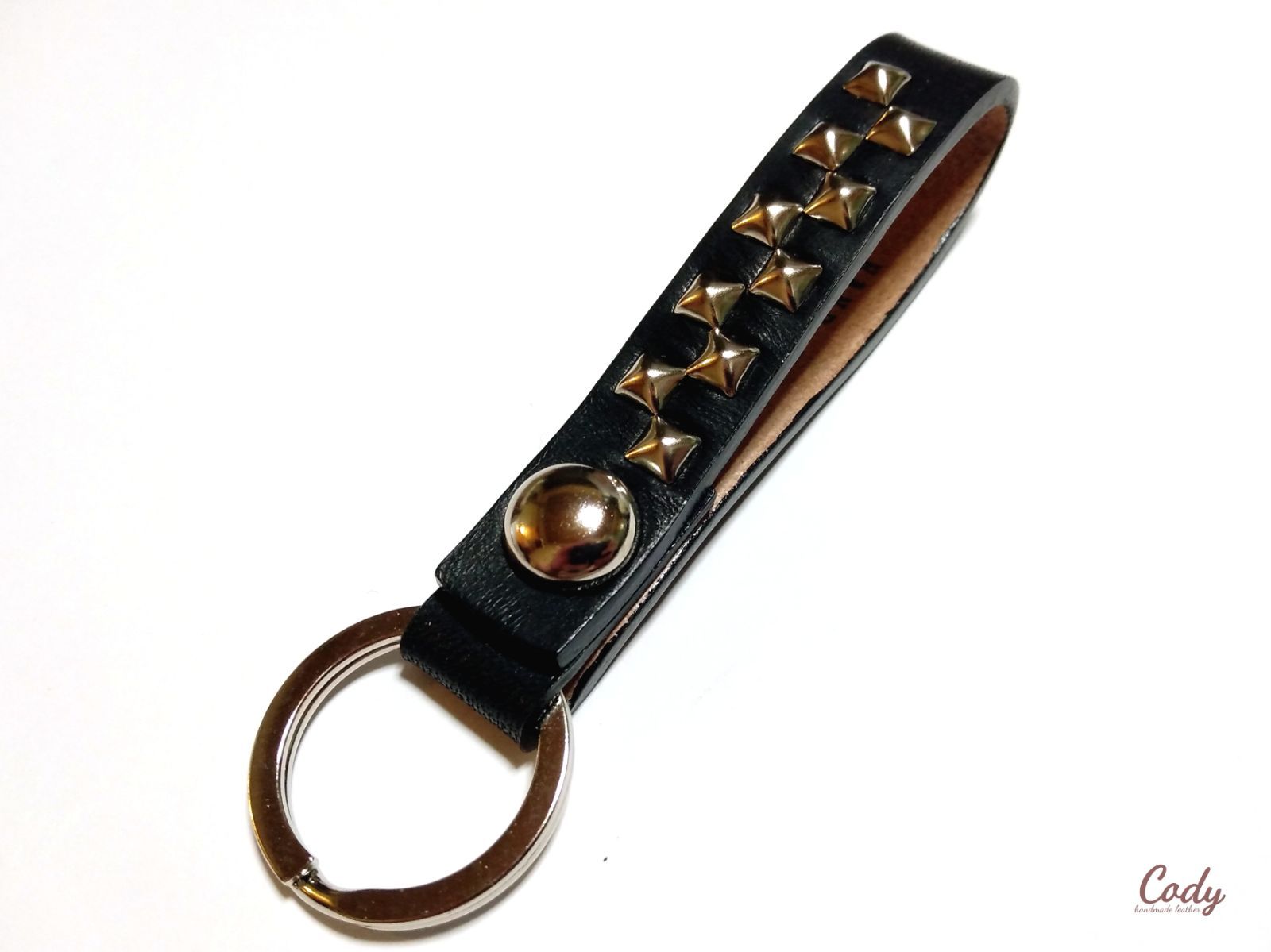 15mm スタッズキーホルダー /オイルドレザー キーリング 本革 ハンドクラフト