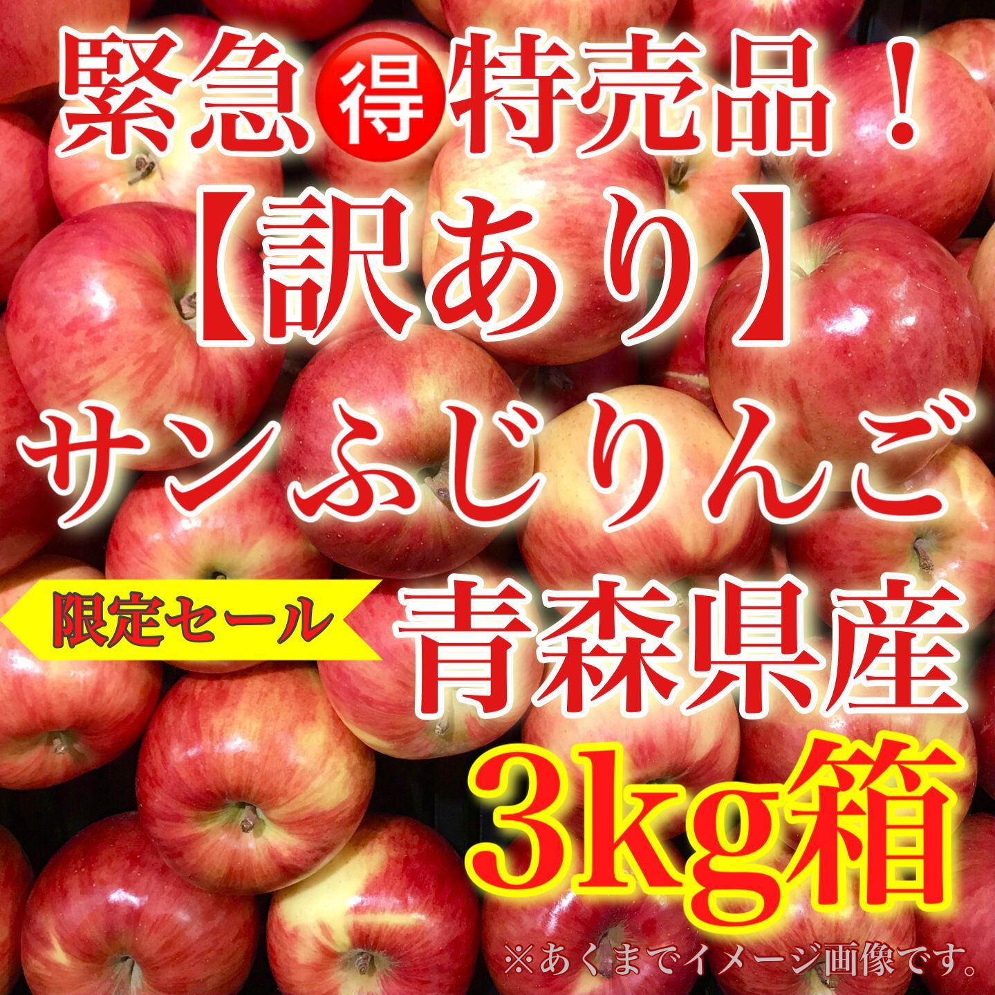 肉屋横丁】◇緊急特売！市場産直 青森県産サンふじりんご無選別３KG箱