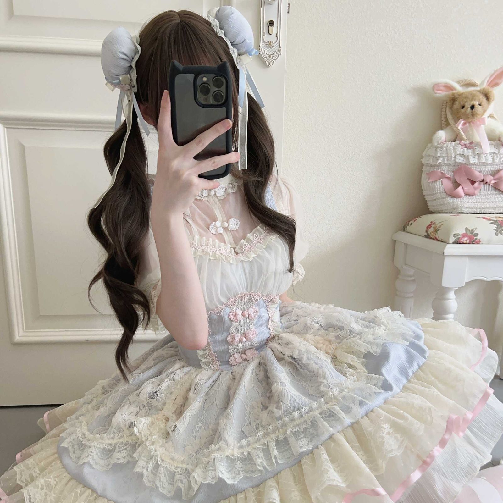 花悸芙蕾 中華芭蕾風 Lolita吊りJSK連衣裙 夏用 清楚感たっぷりのプリンセス風デザイン 柔らかいレース＆フリル スイートガーリーファッション 撮影会 イベント ステージ衣装 推し活にも最適 全3色展開 ブルー ピンク パープル 高品質