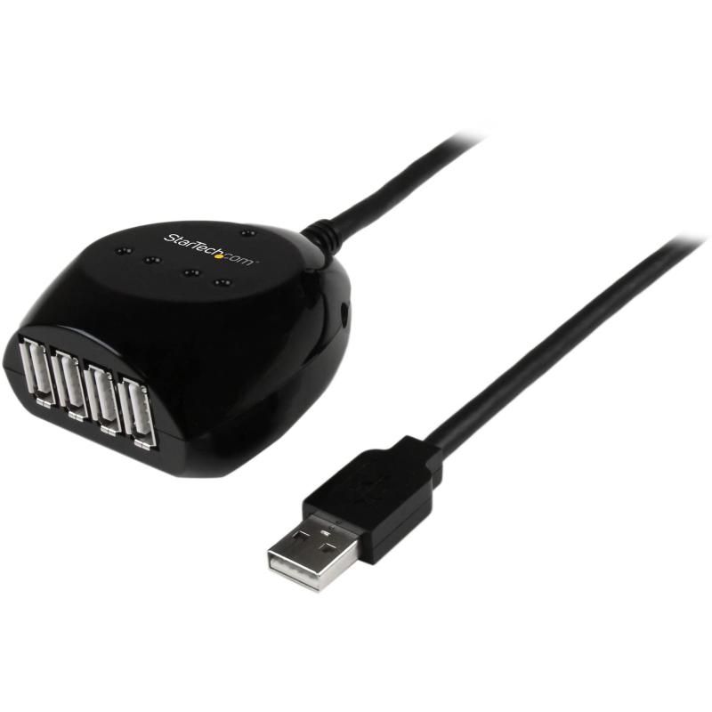 StarTech.com USB 2.0 アクティブ延長ケーブル/リピーター(15m) u0026amp- 4ポートUSBハブ Type-A(オス) - 4x Type-A(メス) USB2EXT4P15M