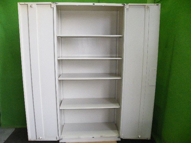 スチール製 両開き書庫 棚４段 カギ無し H191cm×W90cm×D45cm キャビネット U-1005