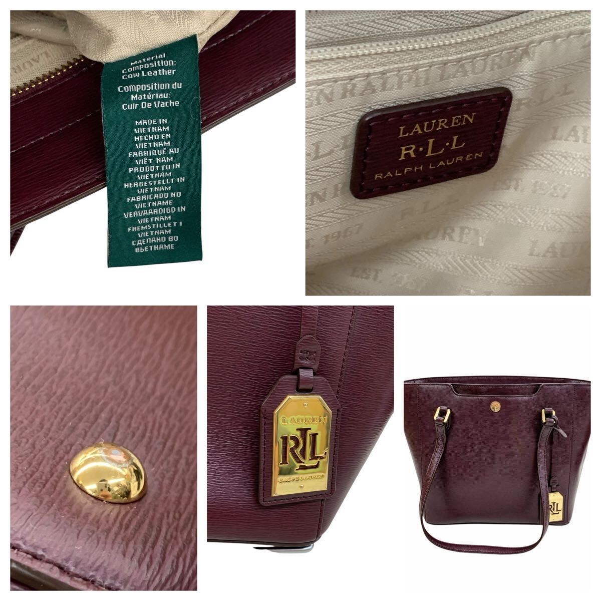 LAUREN RALPH LAUREN ラルフローレン トートバッグ ボルドー レザー