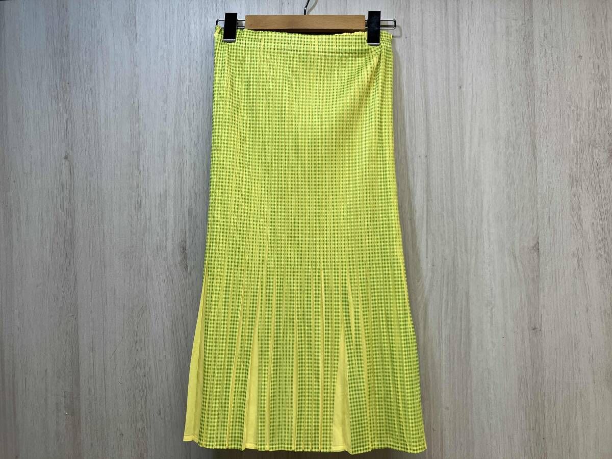PLEATS PLEASE ISSEY MIYAKE プリーツプリーズ イッセイミヤケ プリーツ スカート 黄色 チェック レディース サイズ4 PP22-JG856