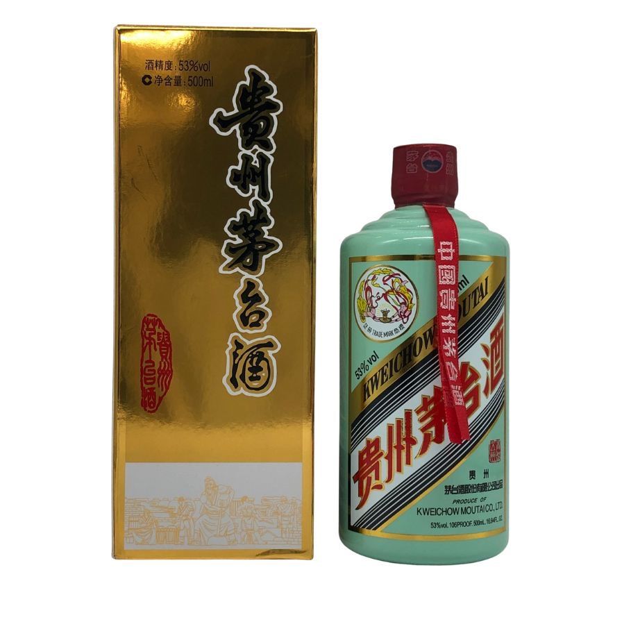 貴州茅台酒 マオタイ酒 薄緑ボトル グラス/箱付 貴州茅台酒 マオタイ酒 天女ラベル 薄緑ボトル 2023 500ml【Q4