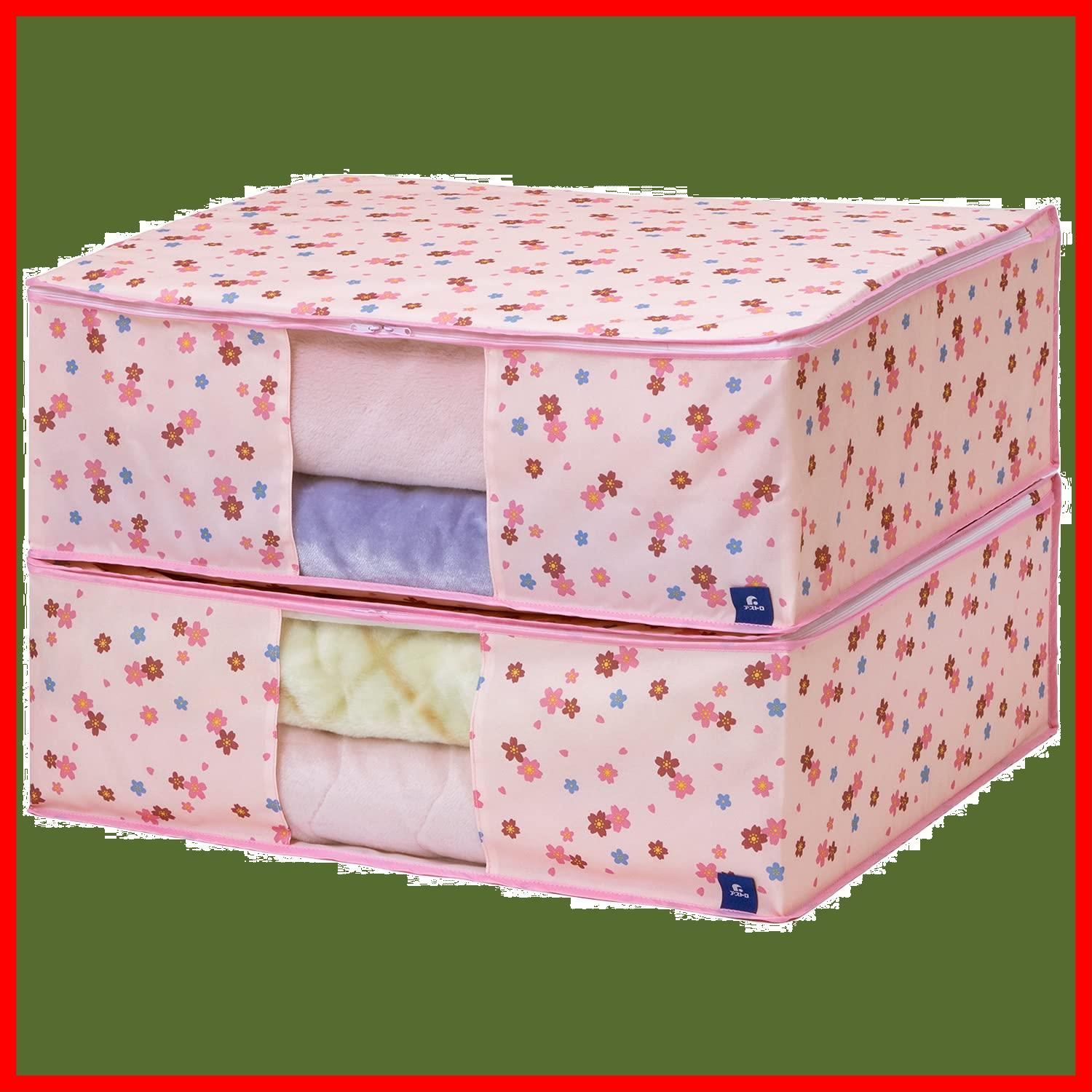 新着商品 アストロ 収納ケース 毛布 肌掛け布団用 2個組 ピンク さくら柄 ポリエステル 洗える 衛生的 透明窓付き 820-08 大