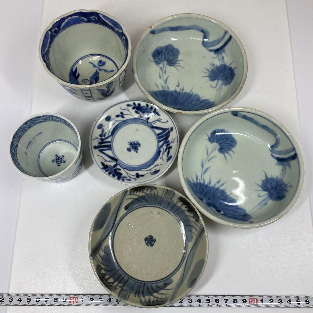 古伊万里　染付蕎麦猪口、くらわんか皿等　東Y6-0919② 古伊万里 染付蕎麦猪口、くらわんか皿等 東Y6-0919② Amazon.co.