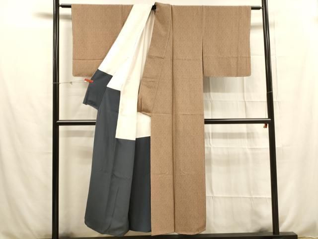 平和屋着物▽江戸小紋 単衣 万筋 濃鼠色×白鼠色