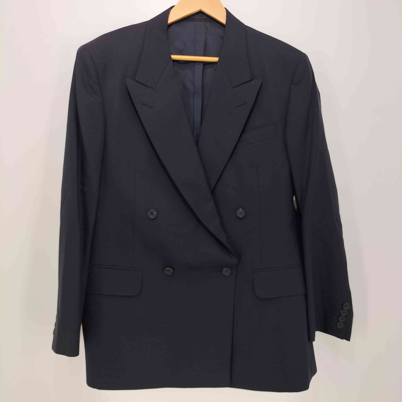 美品BURBERRY バーバリー 金ボタンチェック柄紺ブレザー Lサイズ 