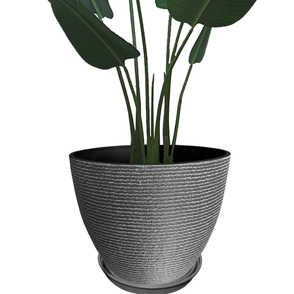 新品 Glynislife プランター 大型 おしゃれ 受け皿付き 植木鉢 深型 軽量 プラスチック 屋内 屋外用 プランター 深型 高さ37cm 排水穴付き 観葉植物 鉢 植木鉢 (40#丸型-グレー)