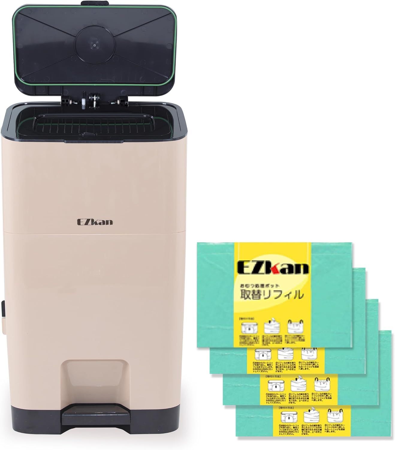 【定番，お得】 【新品・未開封品】EZkan おむつポット ごみ箱 大容量 27L ベージュ＋リフィルセット その他