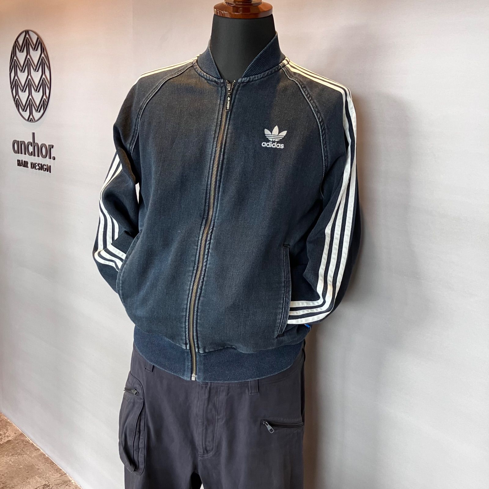 adidas アディダス フレンチテリー トラックジャケット ブルゾン デニム調 濃紺 × 白 インディゴブルー ホワイト メンズ Lサイズ -  メルカリ