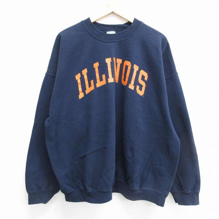 XL/古着 長袖 スウェット メンズ 00s イリノイ 大きいサイズ クルーネック 紺 ネイビー 24sep11 中古 スエット トレーナー トップス