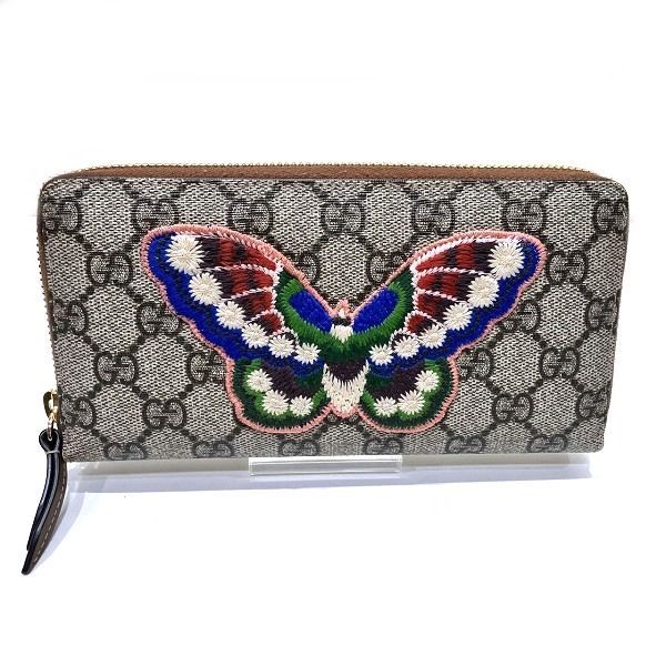 グッチ GUCCI GGスプリーム 456863 バタフライ ラウンドファスナー 長財布 レディース